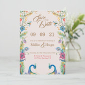 Invitation de mariage sur le thème du paon  (Debout devant)
