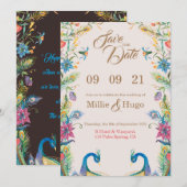Invitation de mariage sur le thème du paon  (Devant / Derrière)