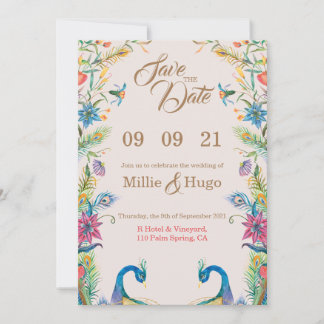 Invitation de mariage sur le thème du paon