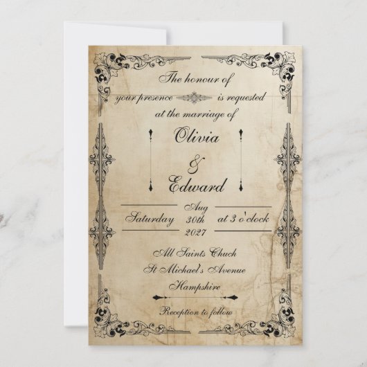 Invitation de mariage sur parchemin du 18e siècle (Devant)