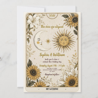 Invitation de mariage Tarot Lune Soleil Étoiles Am