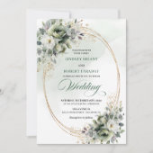 Invitation de mariage tendance avec verdure et or (Devant)
