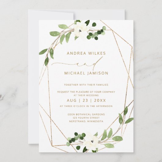 Invitation de mariage tendance géométrique feuilla (Devant)