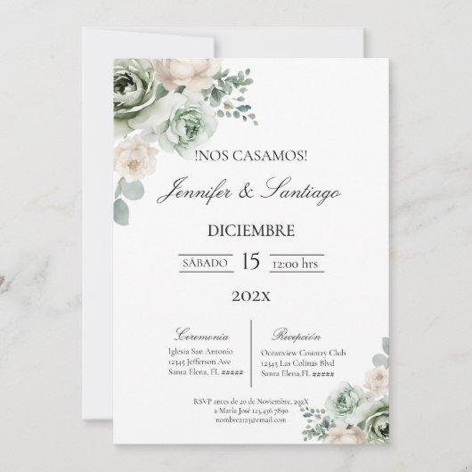 Invitation de mariage thème botanique (Devant)
