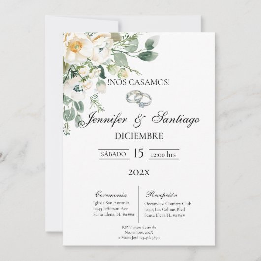 Invitation de mariage thème greenery (Devant)