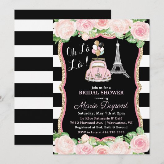Invitation de mariage thème voyage floral Paris (Devant / Derrière)