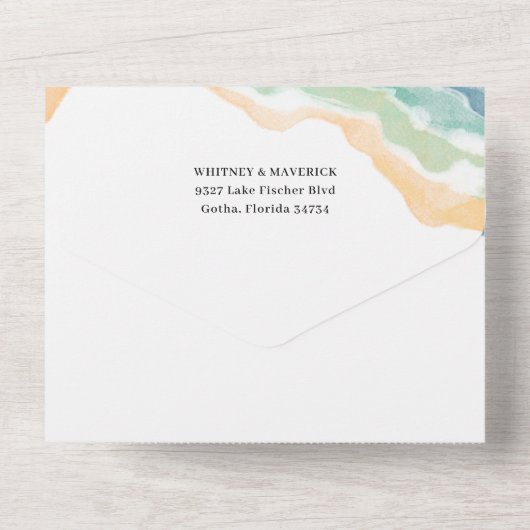 Invitation de mariage tout en un à fleurs bleu pou (Verso)