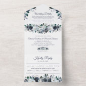 Invitation de mariage tout en un à fleurs bleu pou (À l'intérieur)