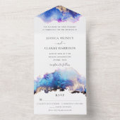 Invitation de mariage tout-en-un aquarelle bleue e (À l'intérieur)