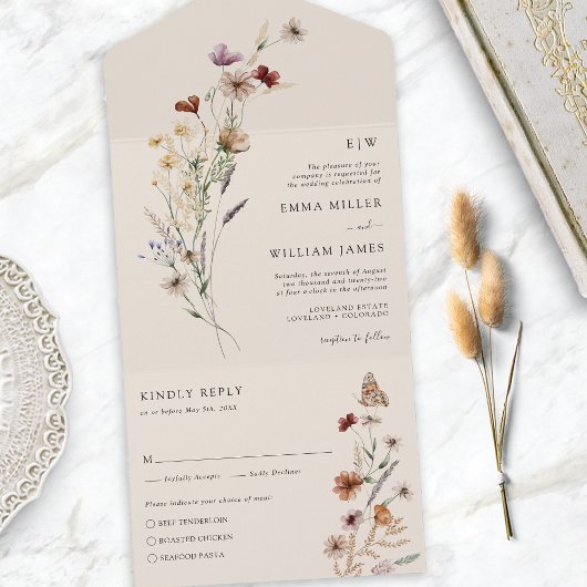Invitation de mariage tout en un fleur sauvage