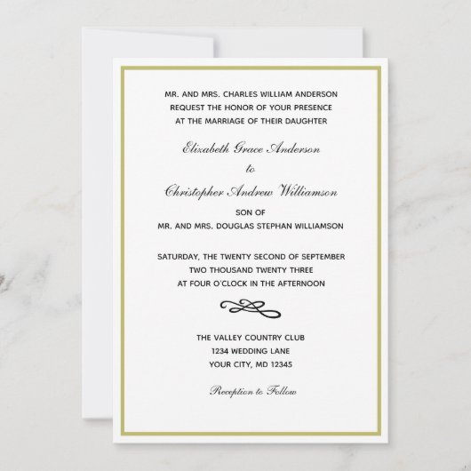 Invitation de mariage traditionnelle formelle or b (Devant)
