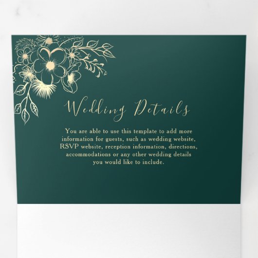 Invitation de mariage triple pli 3 en 1 vert émera (Intérieur en premier)