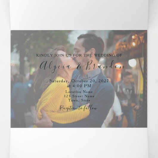 Invitation de mariage triple pli 3 en 1 vert émera (Intérieur au milieu)