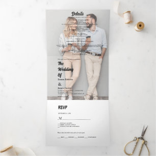 Invitation de mariage triptyque à typographie noir