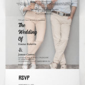 Invitation de mariage triptyque à typographie noir (Intérieur au milieu)