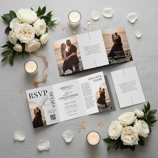 Invitation de mariage triptyque photo élégante