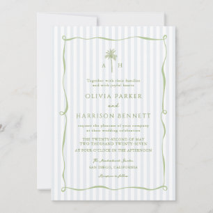 Invitation de mariage tropical avec palmier à rayu