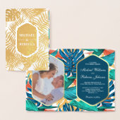 Invitation de mariage tropical bleu océan avec feu (Affichage)