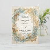 Invitation de mariage tropical Bleu Or (Debout devant)