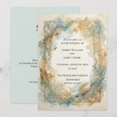Invitation de mariage tropical Bleu Or (Devant / Derrière)