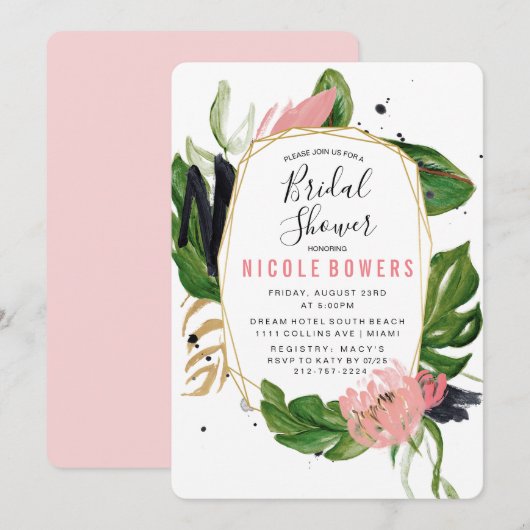 Invitation de mariage tropical floral (Devant / Derrière)