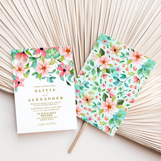 Invitation de mariage tropical floral de plage