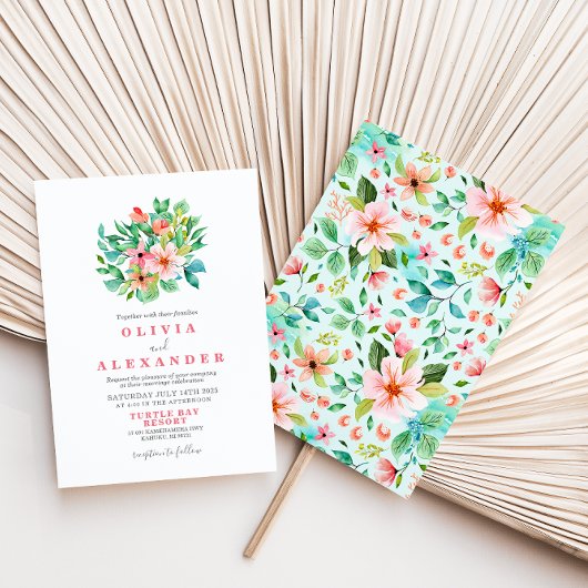 Invitation de mariage tropical floral de plage