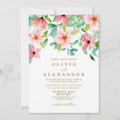 Invitation de mariage tropical floral de plage (Devant)