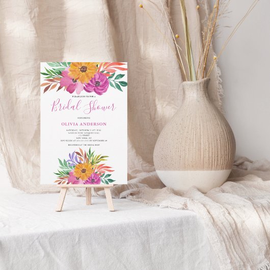 Invitation de mariage tropical floral rose pour un
