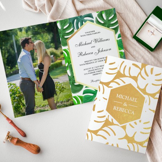 Invitation de mariage tropical Monstera feuille d'