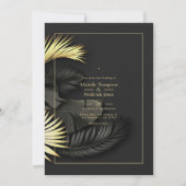 Invitation de mariage tropical noir et or (Devant)