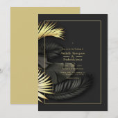 Invitation de mariage tropical noir et or (Devant / Derrière)