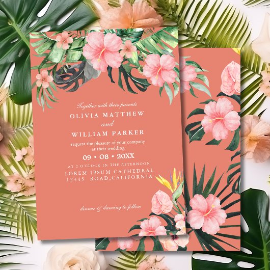 Invitation de mariage tropicale à l'aquarelle sur