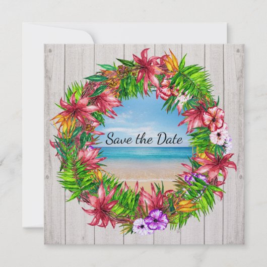 Invitation de mariage tropicale florale de plage j (Devant)