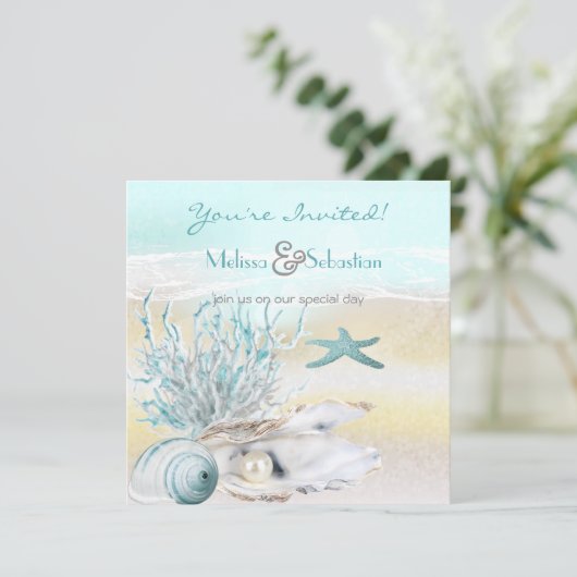 Invitation de mariage Turquoise Dream Shore Beach (Debout devant)