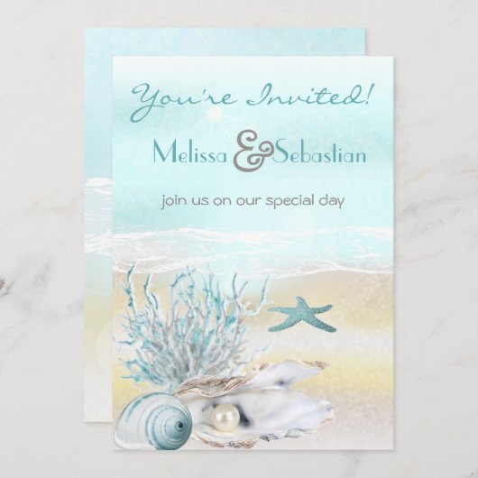 Invitation de mariage Turquoise Dream Shore Beach (Devant / Derrière)
