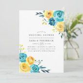 Invitation de mariage turquoise et jaune à motif f (Debout devant)