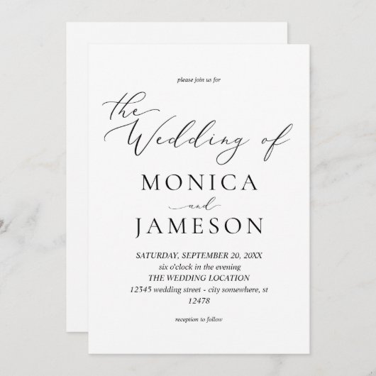 Invitation de mariage V2 Calligraphie moderne (Devant / Derrière)