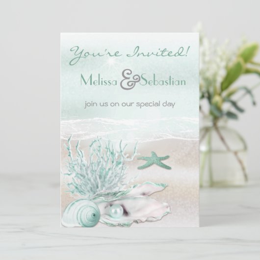 Invitation de mariage vert Dream Shore Beach (Debout devant)