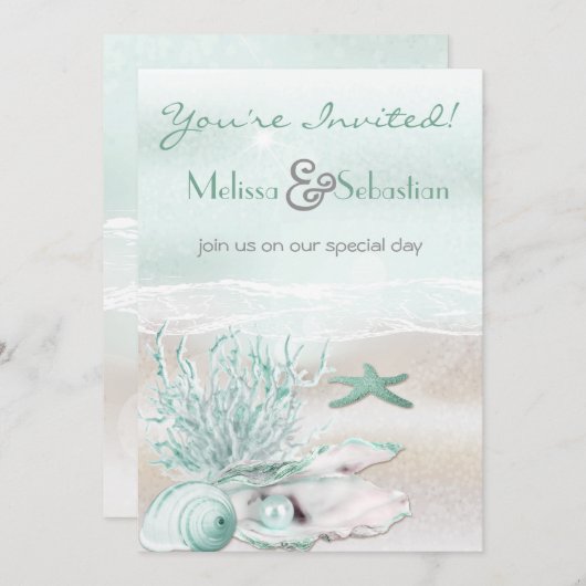 Invitation de mariage vert Dream Shore Beach (Devant / Derrière)