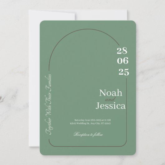 Invitation de Mariage vert et blanc moderne (Devant)