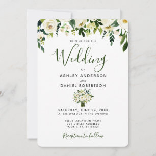 Invitation de mariage vert floral aquarelle modern