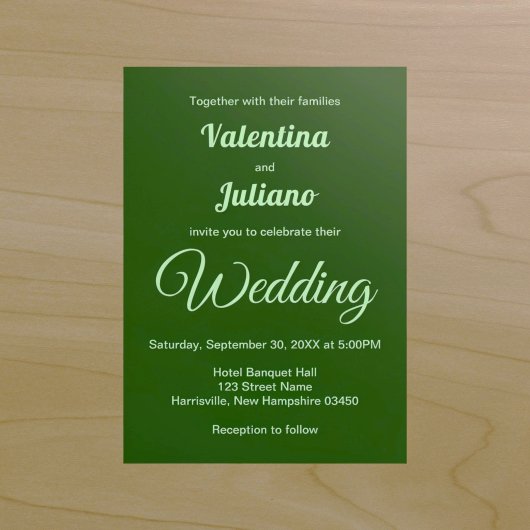 Invitation de mariage vert foncé minimaliste