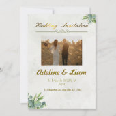 Invitation de mariage verte, avec titre doré fixe (Devant)