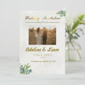 Invitation de mariage verte, avec titre doré fixe (Debout devant)