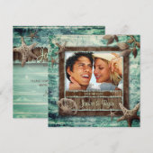 Invitation de mariage verte de plage de coquillage (Devant / Derrière)