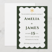 Invitation de mariage verte moderne ondulée (Devant / Derrière)