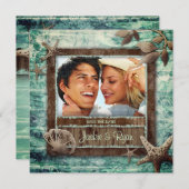 Invitation de mariage verte plage coquillages (Devant / Derrière)