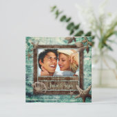 Invitation de mariage verte plage coquillages (Debout devant)