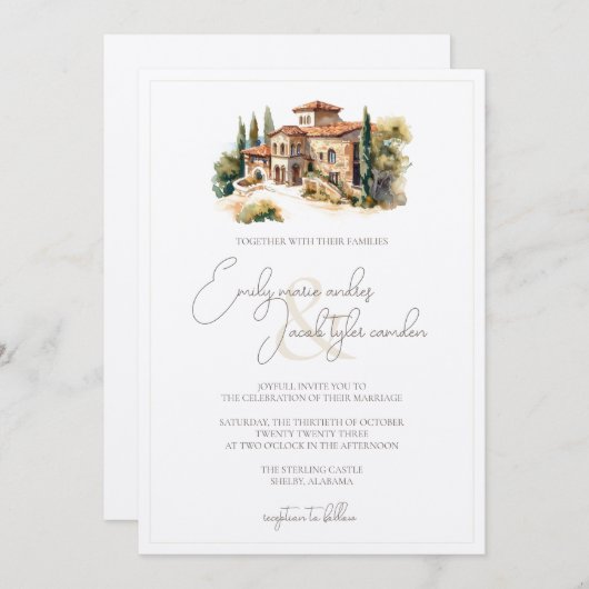 Invitation de mariage - Villa toscane en Aquarelle (Devant / Derrière)